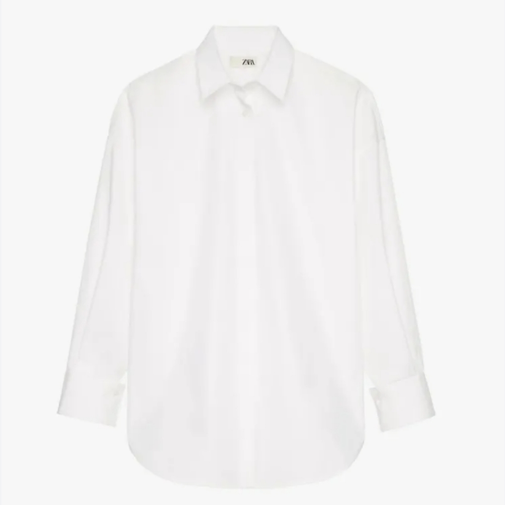 Zara White Collared Hidden Button Down Blouse - image 2